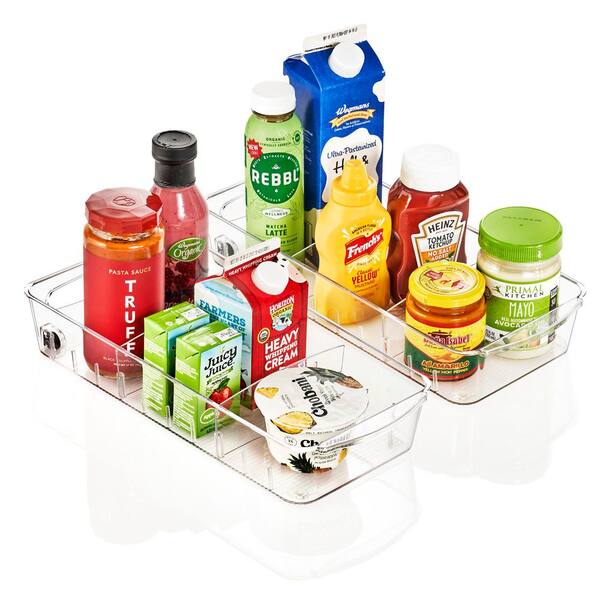Sorbus Clear Medium Roll Out Fridge Organizers with Dividers & Handles, 6" L x 14" W x 3" H Fridge Storage on Wheels 2 Pack