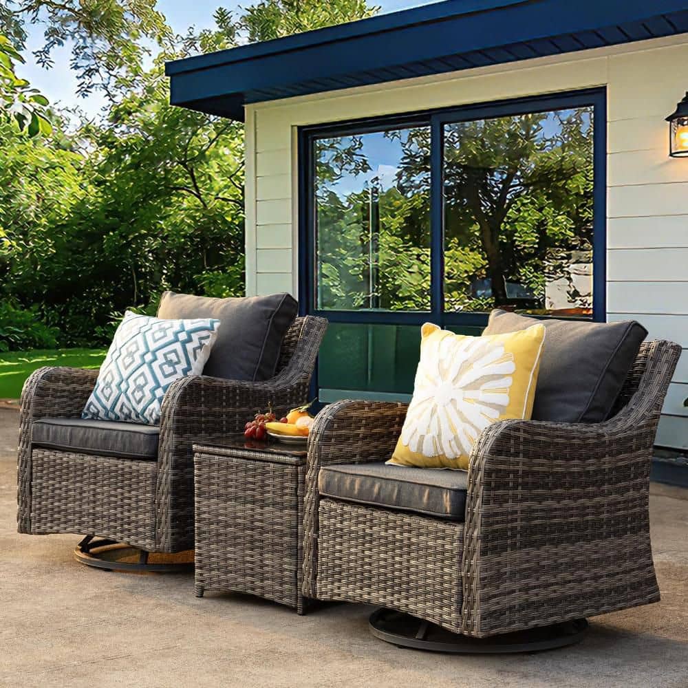 Yardgrace 3-Piece PE Rattan Outdoor Patio Conversation Set with Side ...