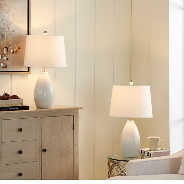 Sacramento 22 .25 in. White Ceramic Dimmable Table Lamp with White Shade (Set of 2)