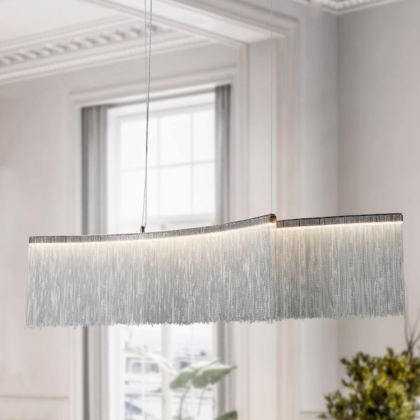 LNC Siouxfalls 2-Light Dimmable Integrated LED Brass Chandelier with Metal Tassel