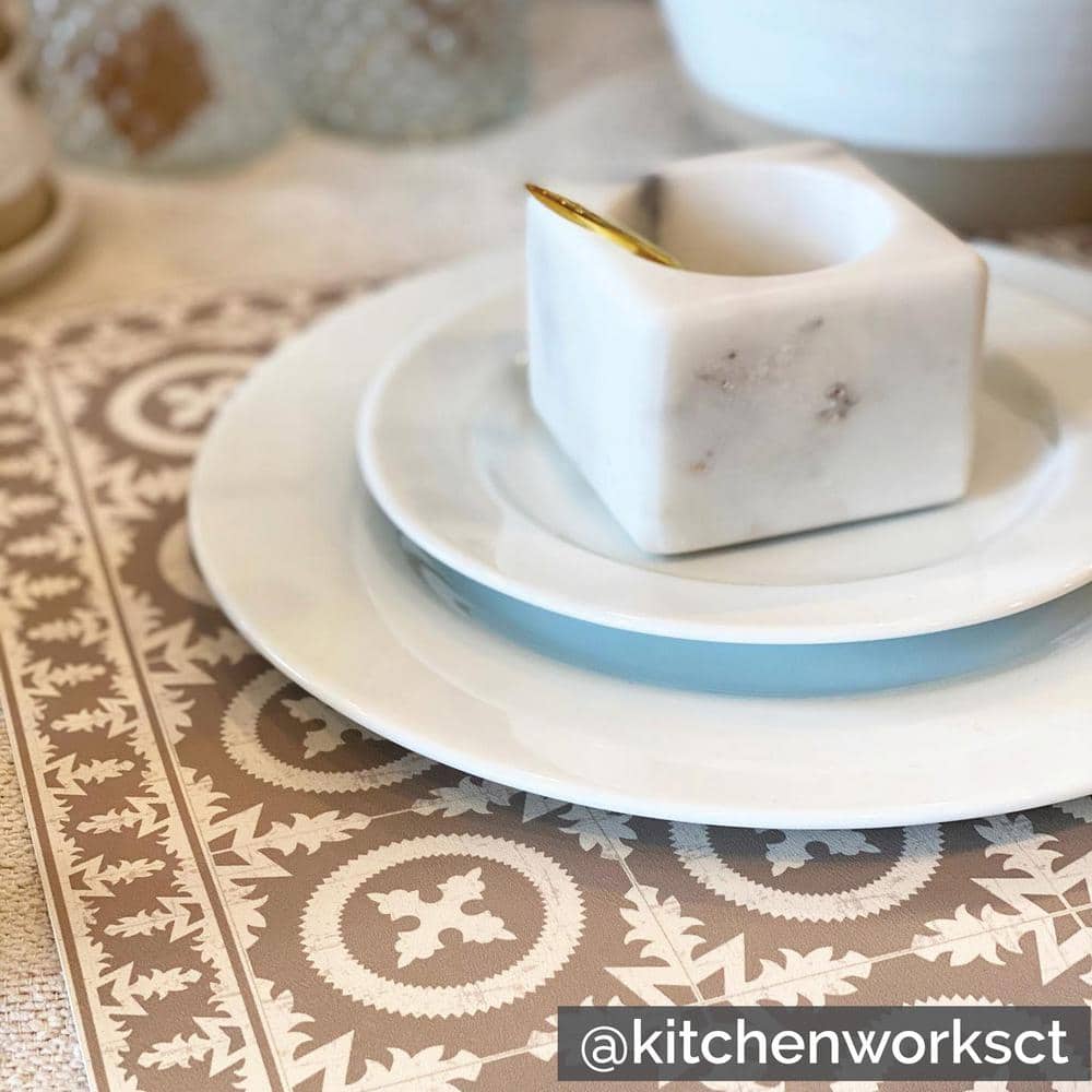 Square White Marble Bowl with Brass Spoon Set