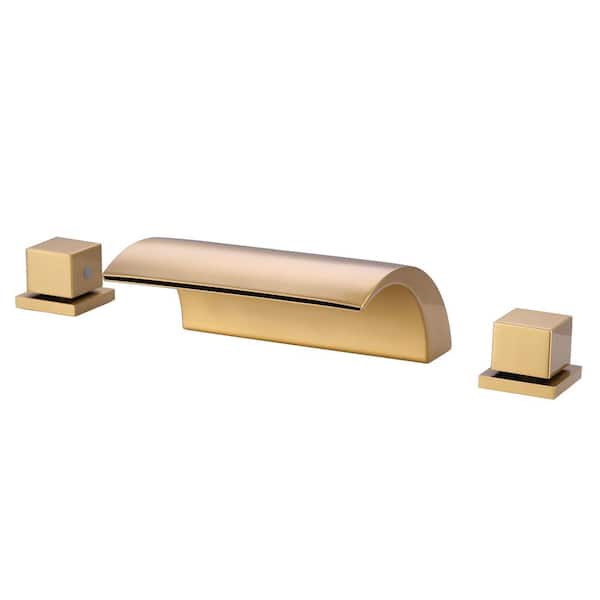 IVIGA 2-Handle 3-Hole Deck Mounted Waterfall Roman Tub Faucet Included Components in. Stainless Steel Brushed Gold