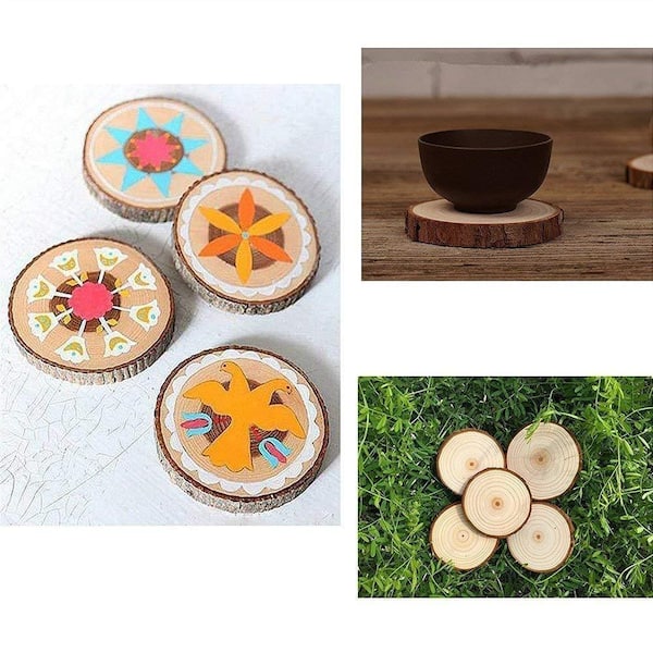 Bark Disc NOVEXIS INC Unfinished round pine wood slices with natural bark edges ...