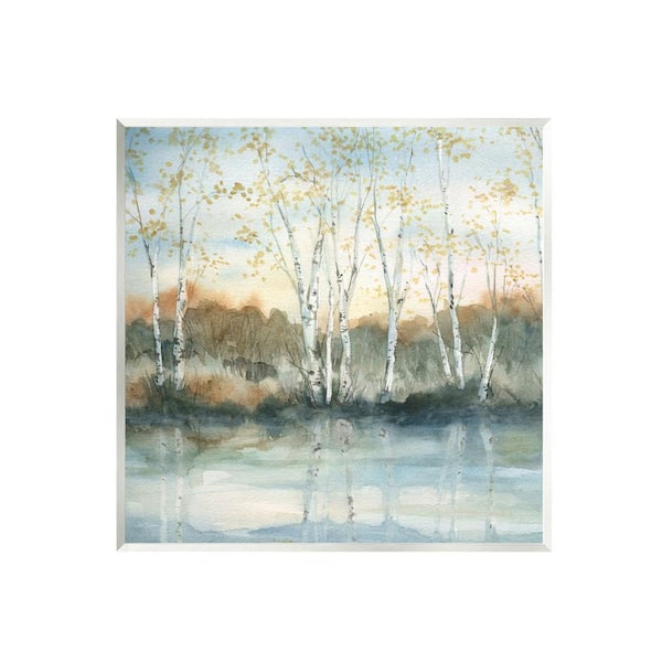 The Stupell Home Decor Collection Birch Tree Reflections Quaint Lake Clearing Landscape Design by Carol Robinson Unframed Nature Art Print 12 in. x 12 in.