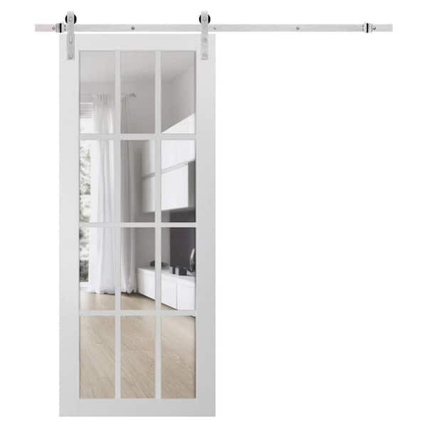 Sartodoors 30 in. x 80 in. 1 Panel Clear Glass White Solid Wood Sliding Barn Door with Hardware Kit