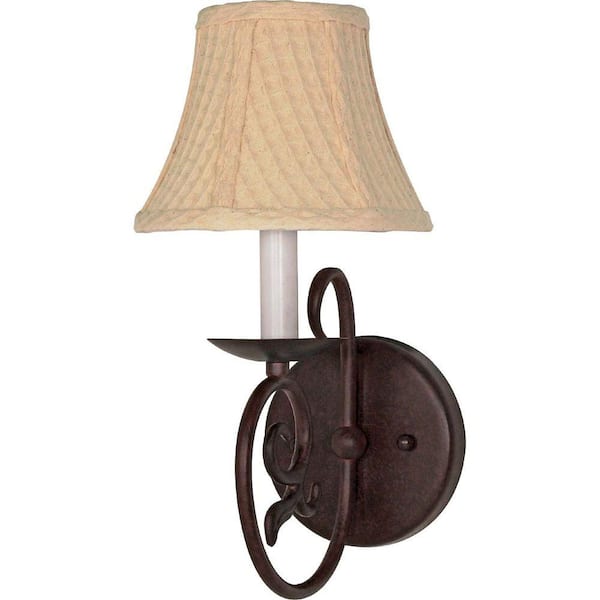 Glomar Eunike 1-Light Old Bronze Sconce with Linen Waffle Shade