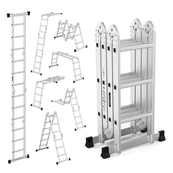 12.5 ft. Aluminum Multi-Purpose Folding Ladder 7-in-1 Heavy Duty Combination EN131 330 lbs. 3 Section Extension Ladder