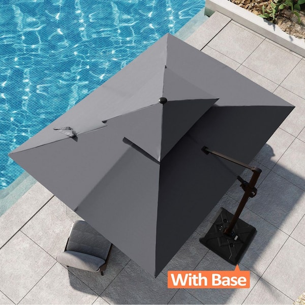 Double top 11.5 ft. x 9 ft. Aluminum Outdoor 360° Rotation Parasol Cantilever Patio Umbrella in Gray with Fillable Base
