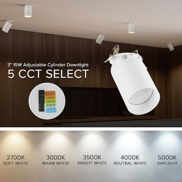 Maxxima 3 in. Adjustable LED Cylinder Downlight, Spot Light, 1000