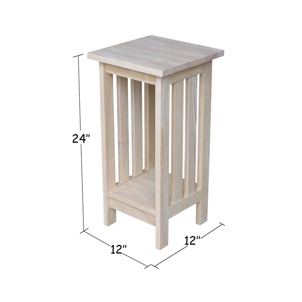 Unfinished Parawood 24" Mission Plant Stand with Lower Shelf