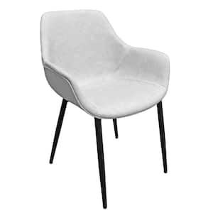 Markley Light Grey Modern Leather Dining Arm Chair with Black Metal Legs