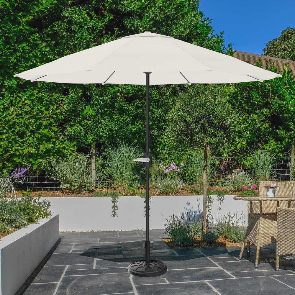 9-Foot Tan Aluminum Patio Umbrella with Auto Crank