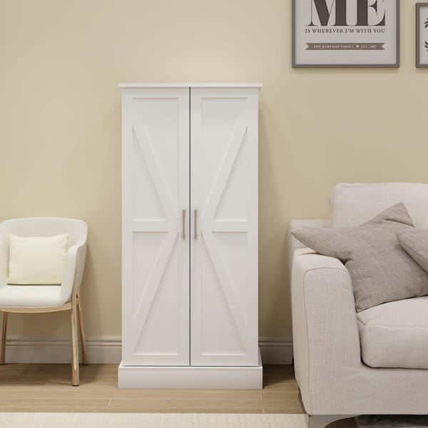 24 in. W x 16 in. D x 50 in. H in White MDF Ready to Assemble Floor Base Kitchen Cabinet with 2 Doors & Racks and LED