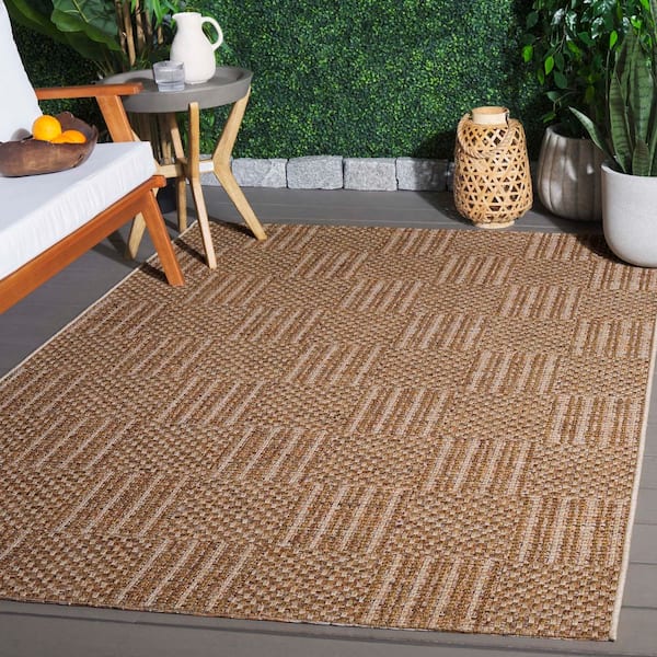 Sisal All-Weather Natural/Brown 7 ft. x 7 ft. Striped Geometric Square Indoor/Outdoor Area Rug