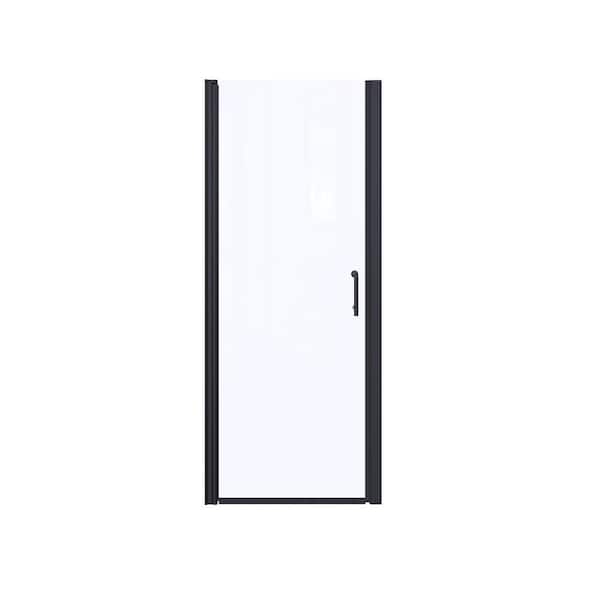 Boosicavelly 32 In. W x 72 In. H Pivot Semi-Frameless Shower Door in Matte Black with Clear Glass