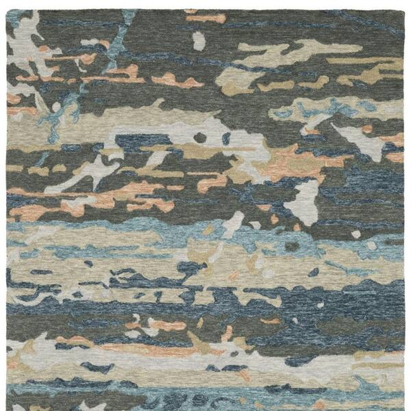 10 ft. x 13 ft. Gray, Blue Abstract Washable Area Rug