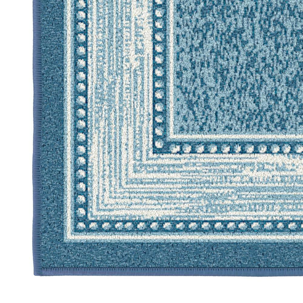 Blue Synthetic Non-Slip Washable Hallway Runner Rug