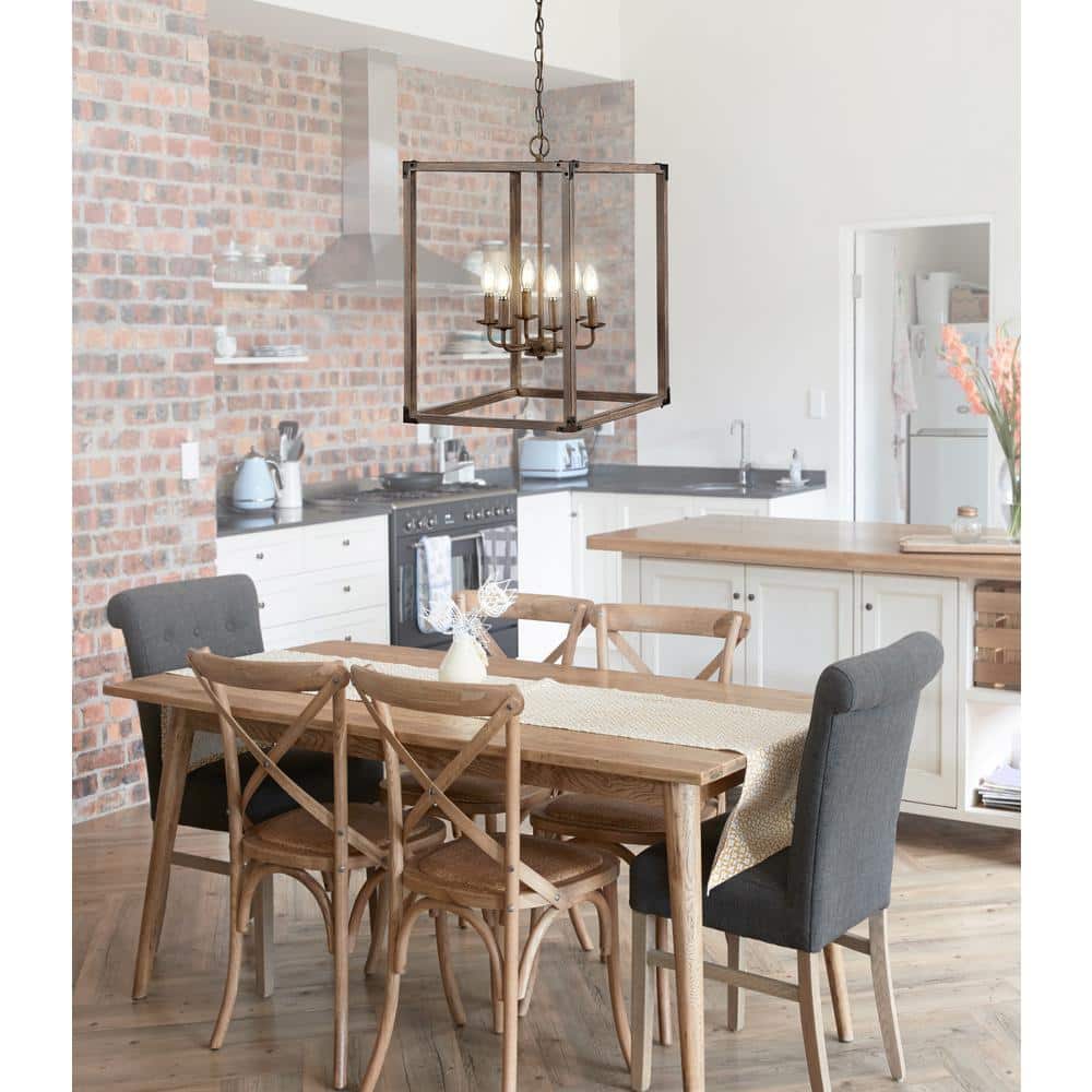 Rustic Farmhouse 16.2" Brown Iron LED Pendant with Edison-Style Bulbs