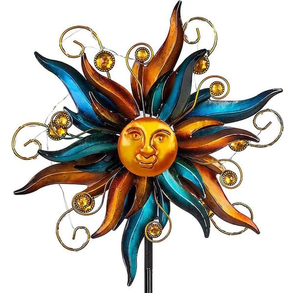 53 in. H Metal Garden Solar Wind Spinner, Sun Outdoor Wind Sculpture Yard Art Decor for Patio
