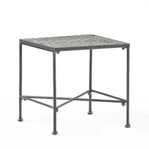 18 in. Black Rectangle Metal Frame Outdoor Side Table for Garden, Backyard, Patio and Poolside
