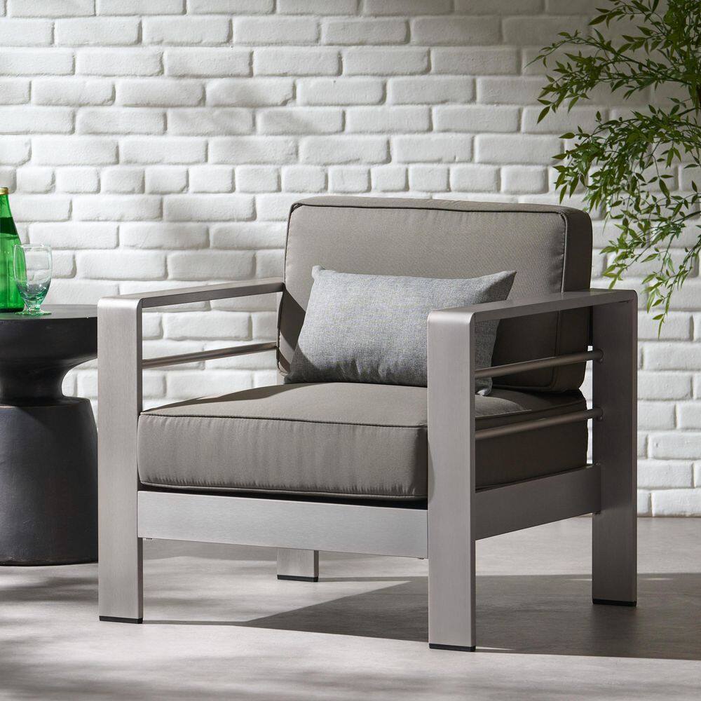 Aluminum Outdoor Patio Club Chaise Lounge Chair with Gray Cushions for Pati