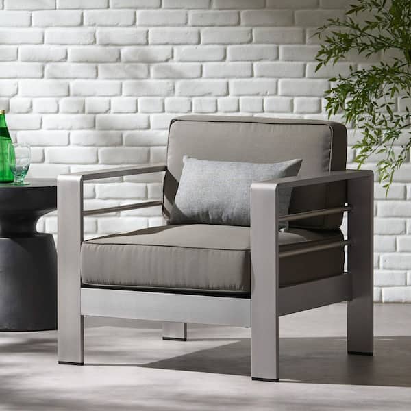 Unbranded Aluminum Outdoor Patio Club Chaise Lounge Chair with Gray Cushions for Patio, Garden, Backyard, Porch, Poolside