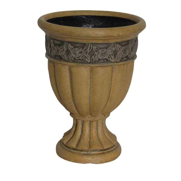 MPG 11 in. x 14-1/4 in. Cast Stone Fluted Urn in Sandstone Finish with Granite Accent