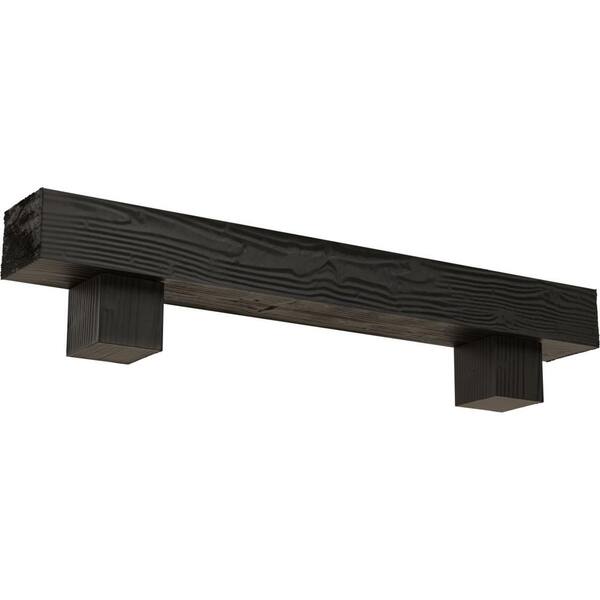 Ekena Millwork 8 in. x 10 in. x 7 ft. Sandblasted Faux Wood Fireplace Mantel Kit, Alamo Corbels, Burnished Cedar