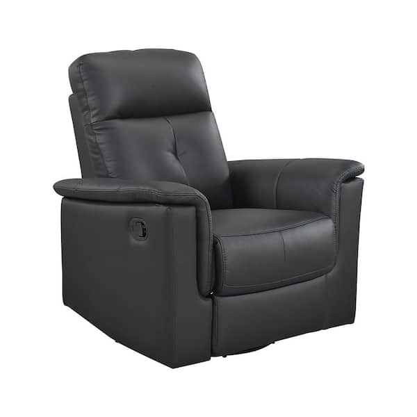Ouray Black Leather Upholstery Manual Swivel Glider Recliner