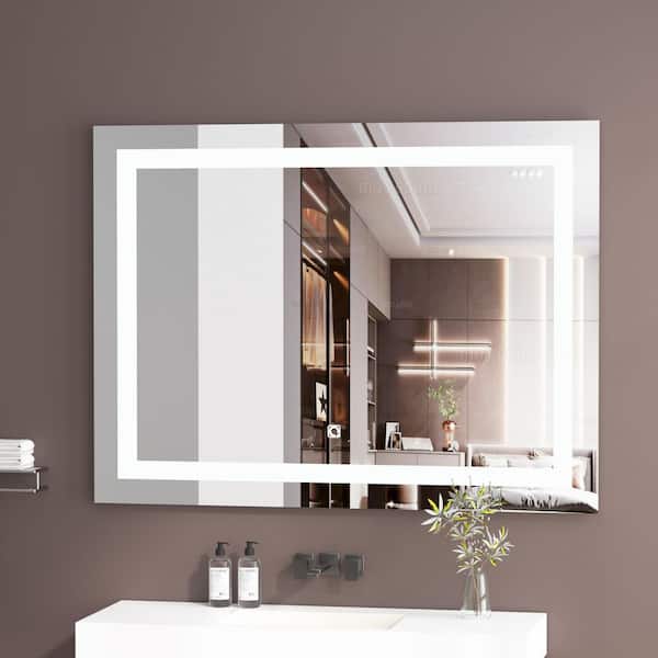 Stivier 40 in. W x 32 in. H Small Rectangular Frameless Anti-Fog Touch Sensor Wall Mount Bathroom Vanity Mirror in Silver