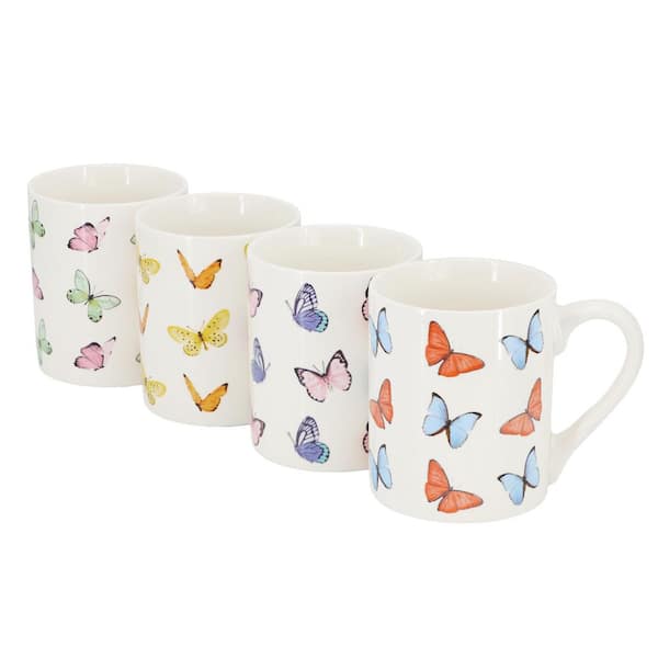 Butterfly Wings 4 Piece 18 Ounce Stoneware Mug Set in White