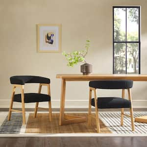 2-Piece Modern Black Rounded Back Wooden and Boucle Upholstery Dining Chairs