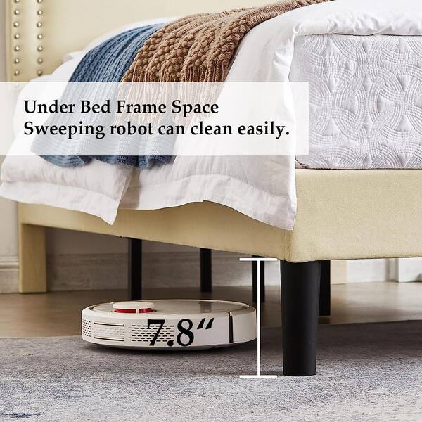 Upholstered Bed with Adjustable Headboard, No Box Spring Needed Platform Bed Frame, Bed Frame Beige Full Bed
