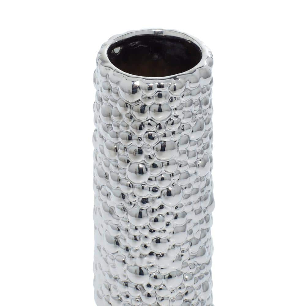 Elegant Trio Silver Ceramic Decorative Vases 12" Set of 3