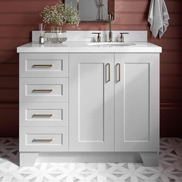 ARIEL Taylor 43 in. W x 22 in. D x 36 in. H Bath Vanity in Grey with Carrara White Marble Top