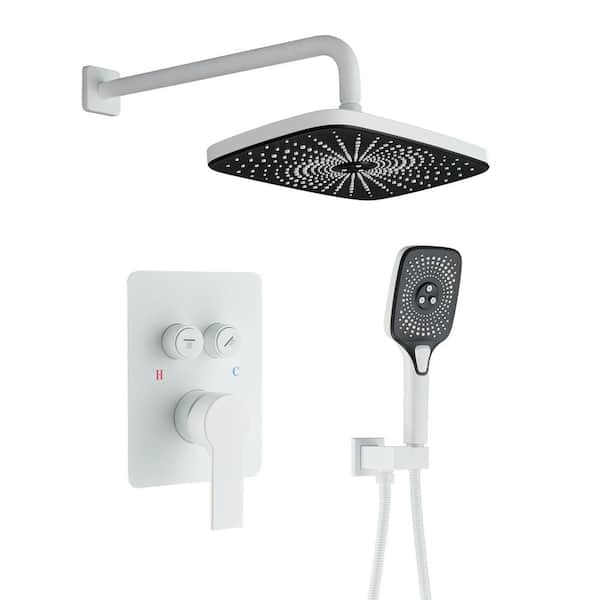 Boyel Living 3-Spray 12 x 8 in. Rectangular Dual Shower Head Wall Mount Fixed and Handheld Shower Head 2.5 GPM in Matte White