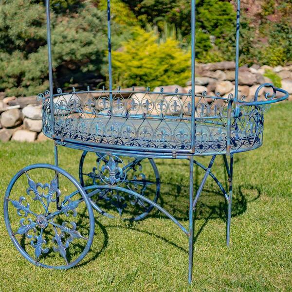 緑子 ‪‪❤︎‬‬カントリー雑貨‪‪❤︎‬ Zaer Ltd. International 57.48 in. L Antique Blue Iron Flower Cart