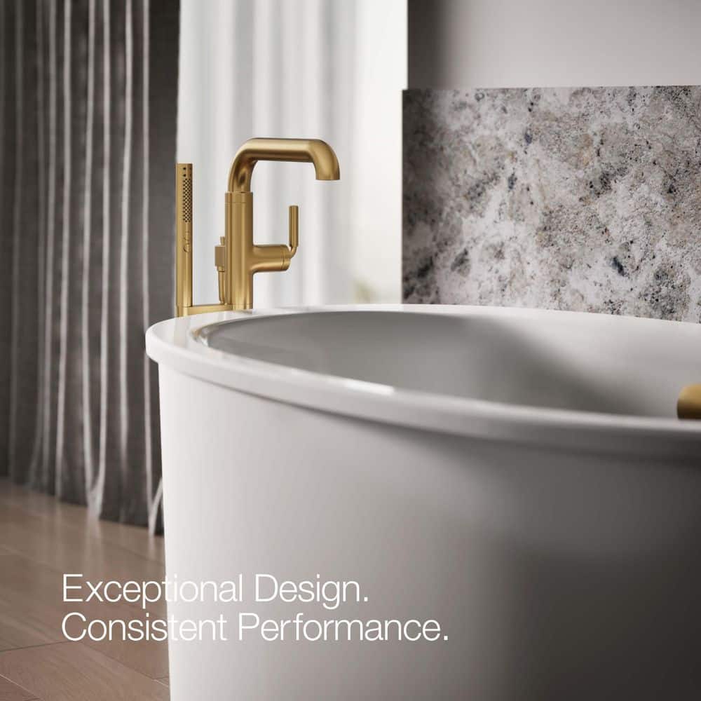 Vibrant Brushed Moderne Brass Freestanding Tub Faucet with Handshower