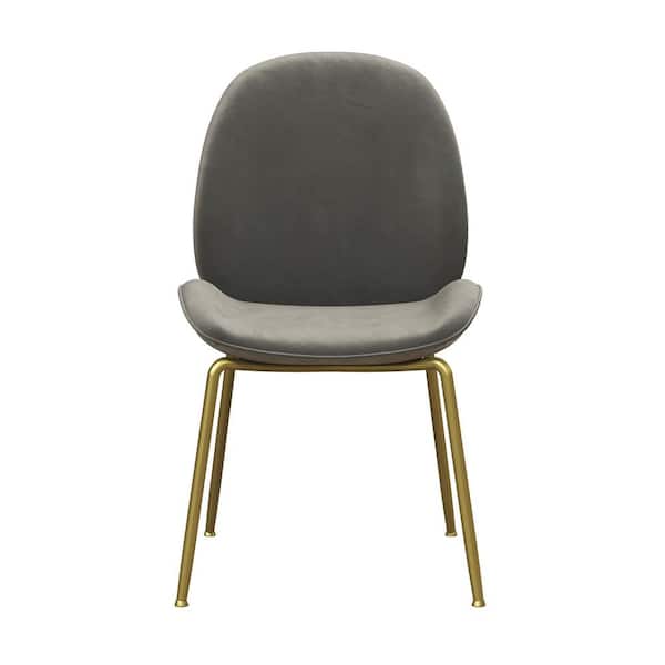 CosmoLiving by Cosmopolitan Astor Light Gray Velvet Upholstered Dining Chair with Brass Metal Leg