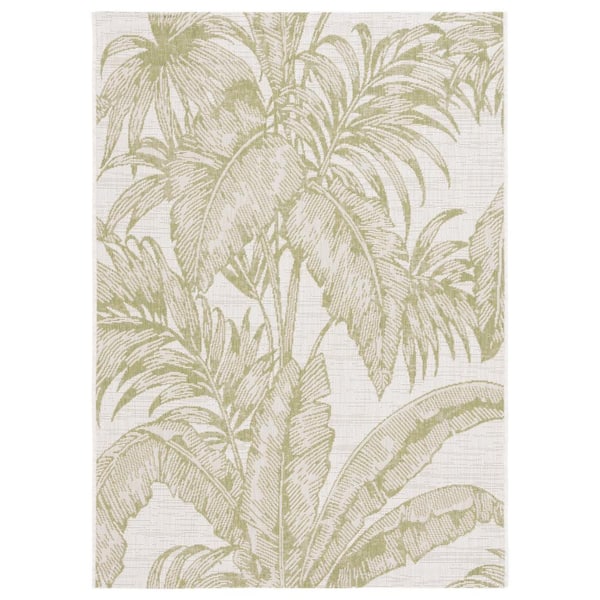 SAFAVIEH Courtyard Ivory/Green 8 ft. x 10 ft. Distressed Tropical Indoor/Outdoor Area Rug