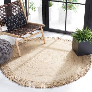 Braided Beige 4 ft. x 4 ft. Abstract Border Round Area Rug