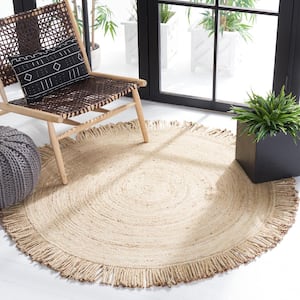 Braided Beige 5 ft. x 5 ft. Abstract Border Round Area Rug
