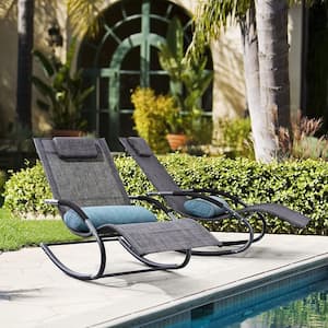 Sling Outdoor Patio Chaise Lounge with Detachable Pillow, Set of 2, Dark Gray