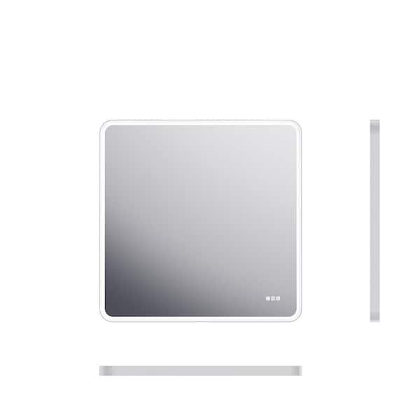 36 in. W x 36 in. H Rectangular Framed Dimmable LED Wall Bathroom Vanity Mirror in Matte White with Anti-Fog