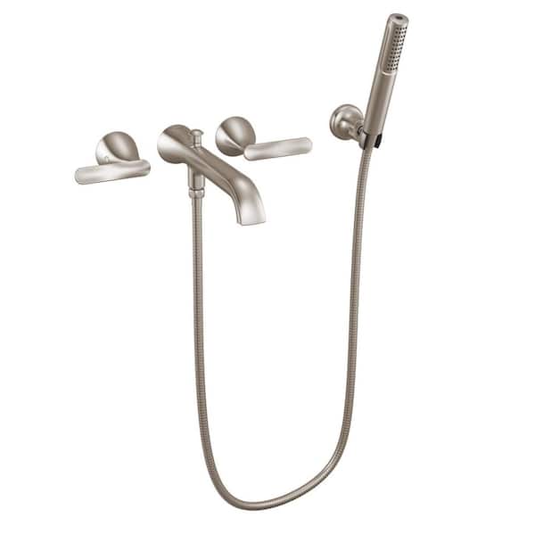 Bonacci 2-Handle Wall Mount Tub Filler Trim with Hand Shower in Lumicoat Stainless (Valve Not Included)