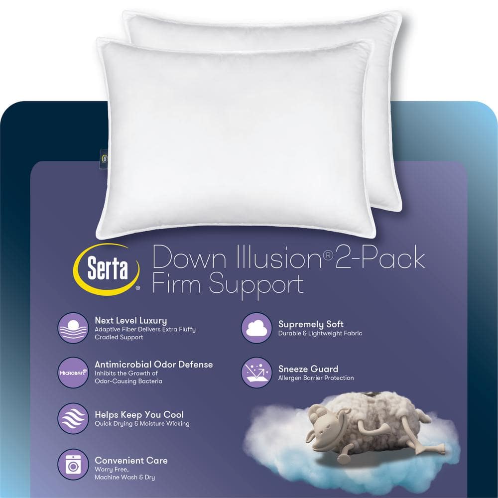 White Hypoallergenic Firm Polyester Bed Pillows, Set of 2
