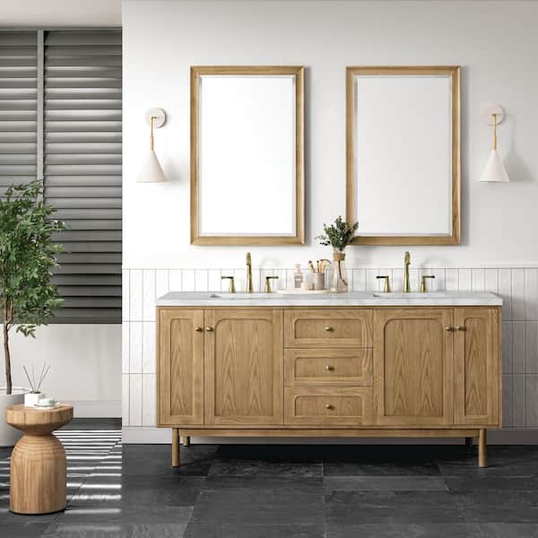 James Martin Vanities Laurent 72 in. W x 23.5 in. D x 34.2 in. H Double Vanity in Light Natural Oak with Victorian Silver Quartz Top