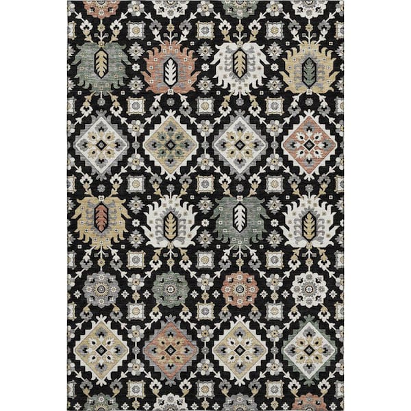 Mayfield Premium Machine Washable Abstract AMF2200 Black 3 ft. x 5 ft. Area Rug