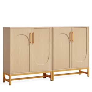 Ahlivia Light Brown Wood 59 in. Modern Sideboards, Buffet Cabinet with 4-Doors and Adjustable Shelves