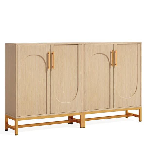 BYBLIGHT Ahlivia Light Brown Wood 59 in. Modern Sideboards, Buffet Cabinet with 4-Doors and Adjustable Shelves